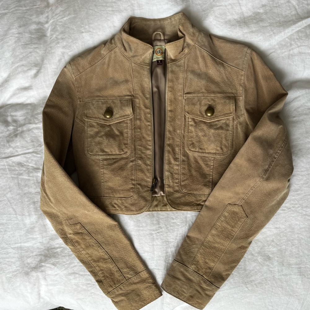 Cropped Suede Leather Jacket